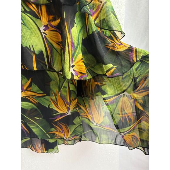 Asos Black Tropical Midi Skirt Tiered Chiffon Size 6 Romantic Flowy Date Floral - Picture 4 of 9